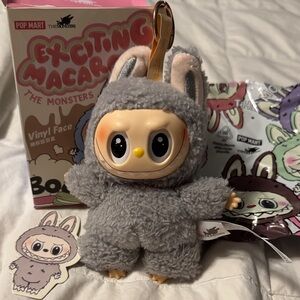 Pop Mart Exciting Macaron The Monsters Gray Plush Toy